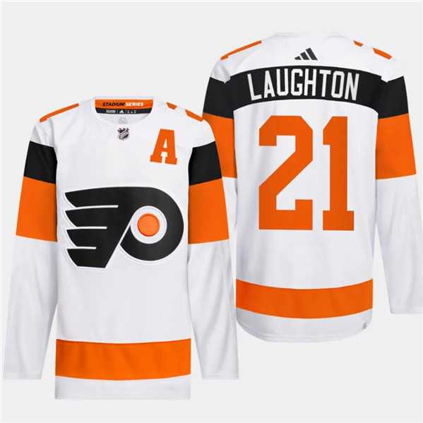 Men's Philadelphia Flyers #21 Scott Laughton White 2024 Stadium Series Stitched Jersey Dzhi
